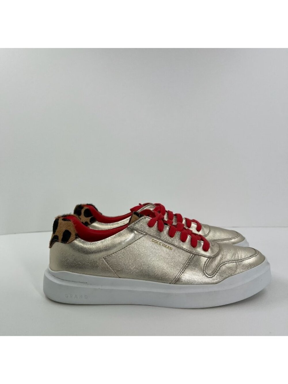 Cole Haan GrandPro Rally Court Sneakers Womens 10B Jaguar Haircalf Gold Metallic